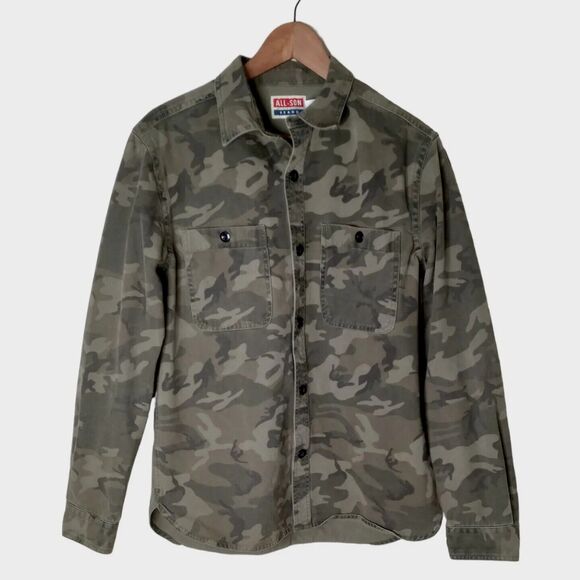 All-Son Camo Shacket Twill Shirt Jacket Camouflage Shacket Roll Tab Sleeve Sz M - Picture 1 of 9